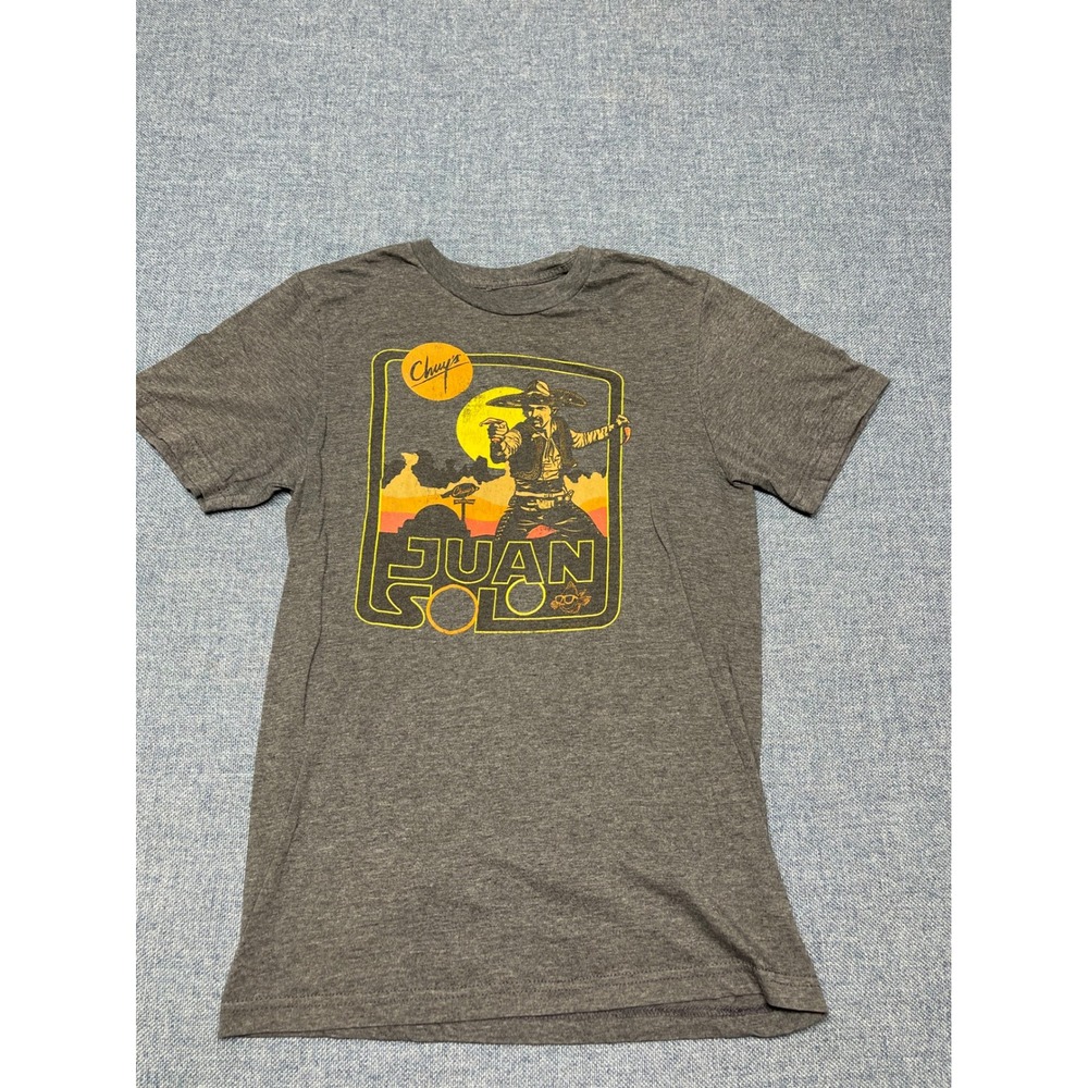 Chuy's Juan Solo Star Wars Parody T-Shirt Mens Small Heather Grey Tex Mex Promo